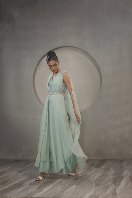 Crystal Jump Suit with Embroidered Belt
