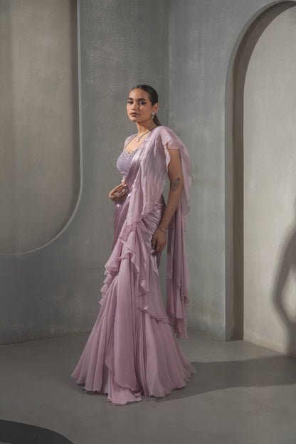 Lilac Ruffle Saree