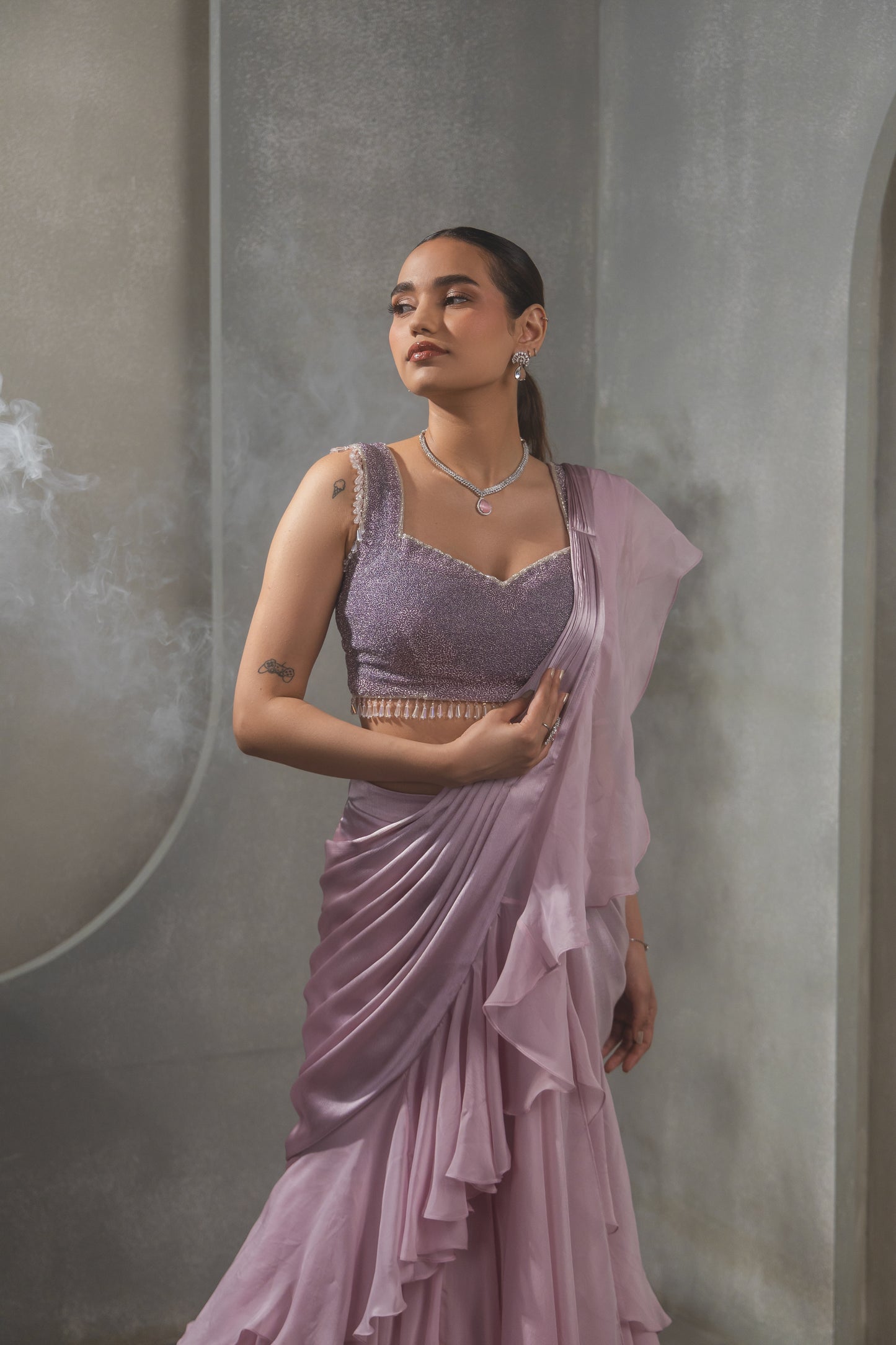 Lilac Ruffle Saree