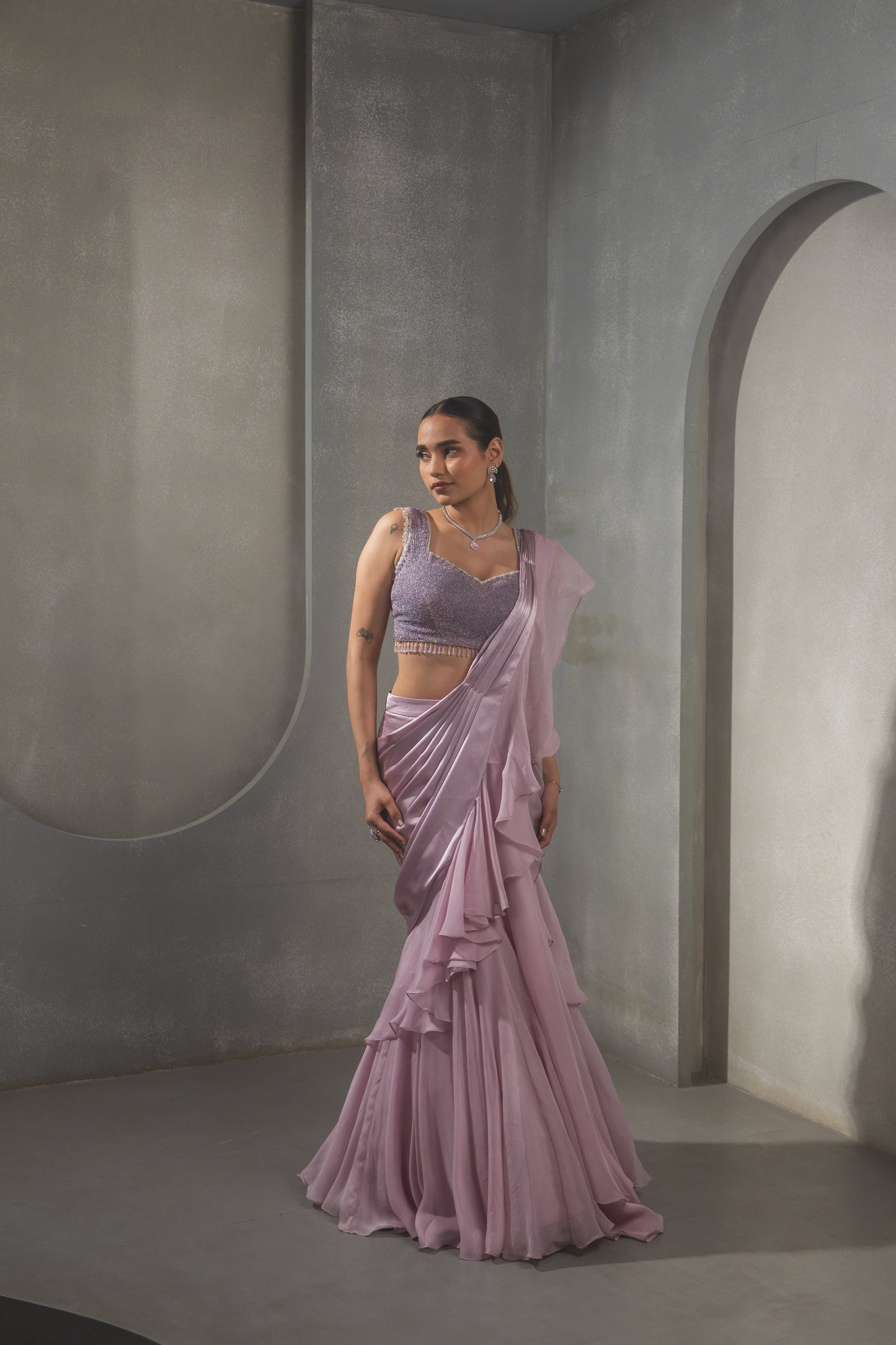 Lilac Ruffle Saree