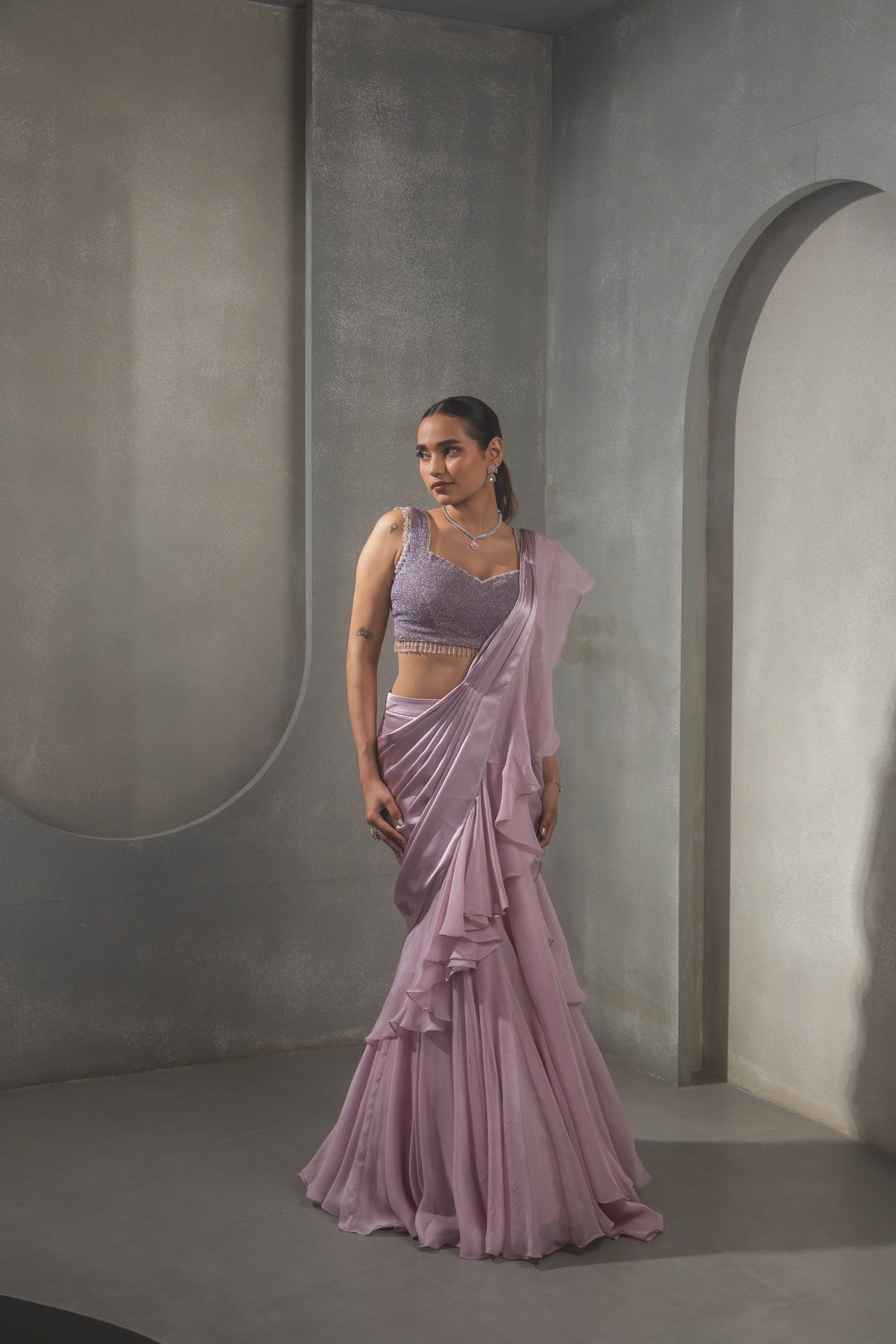 Lilac Ruffle Saree