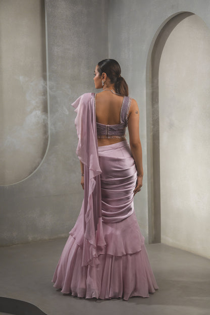 Lilac Ruffle Saree