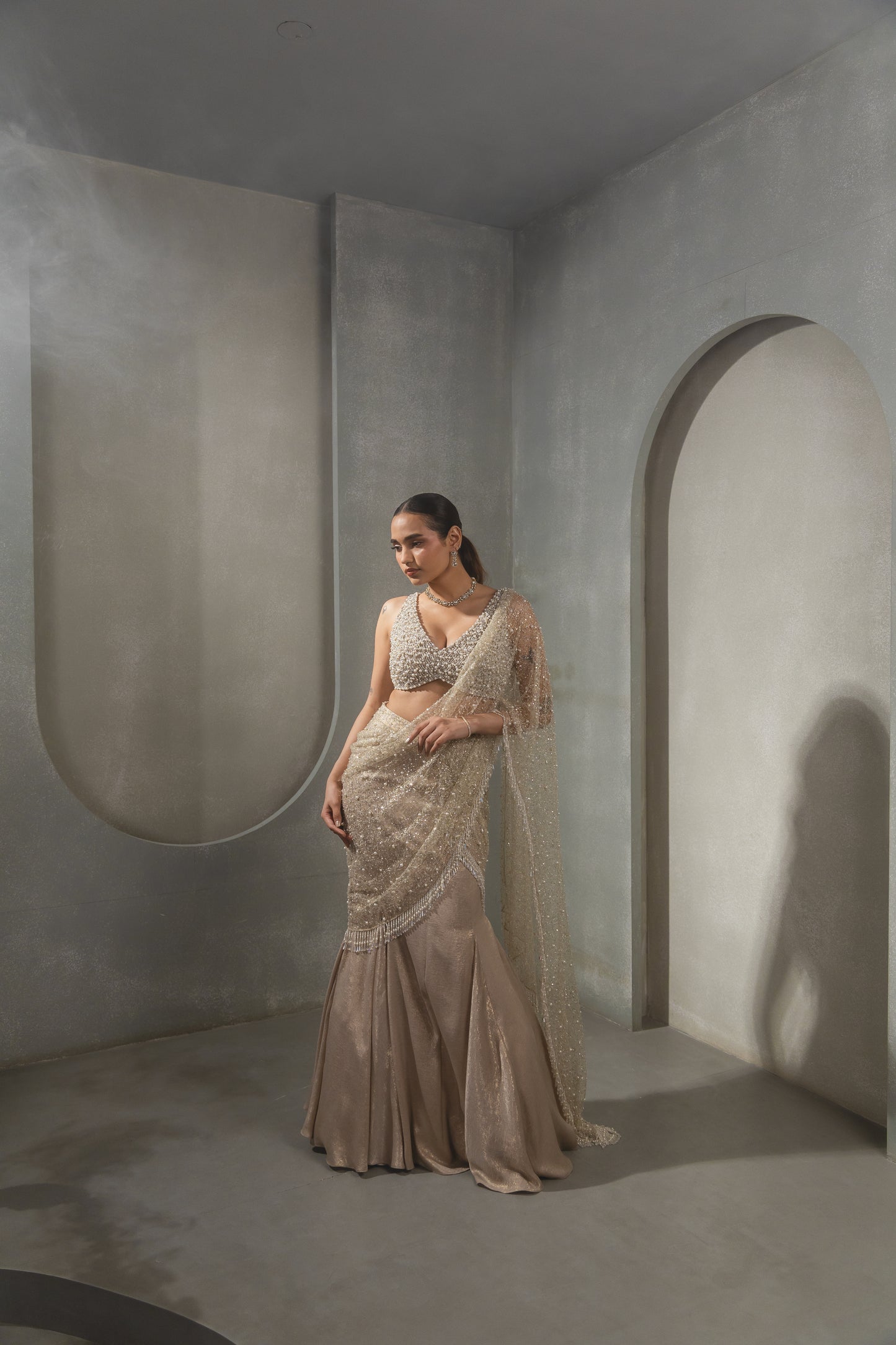 Heavy Jaal Embroidred Palla with Pearl Blouse