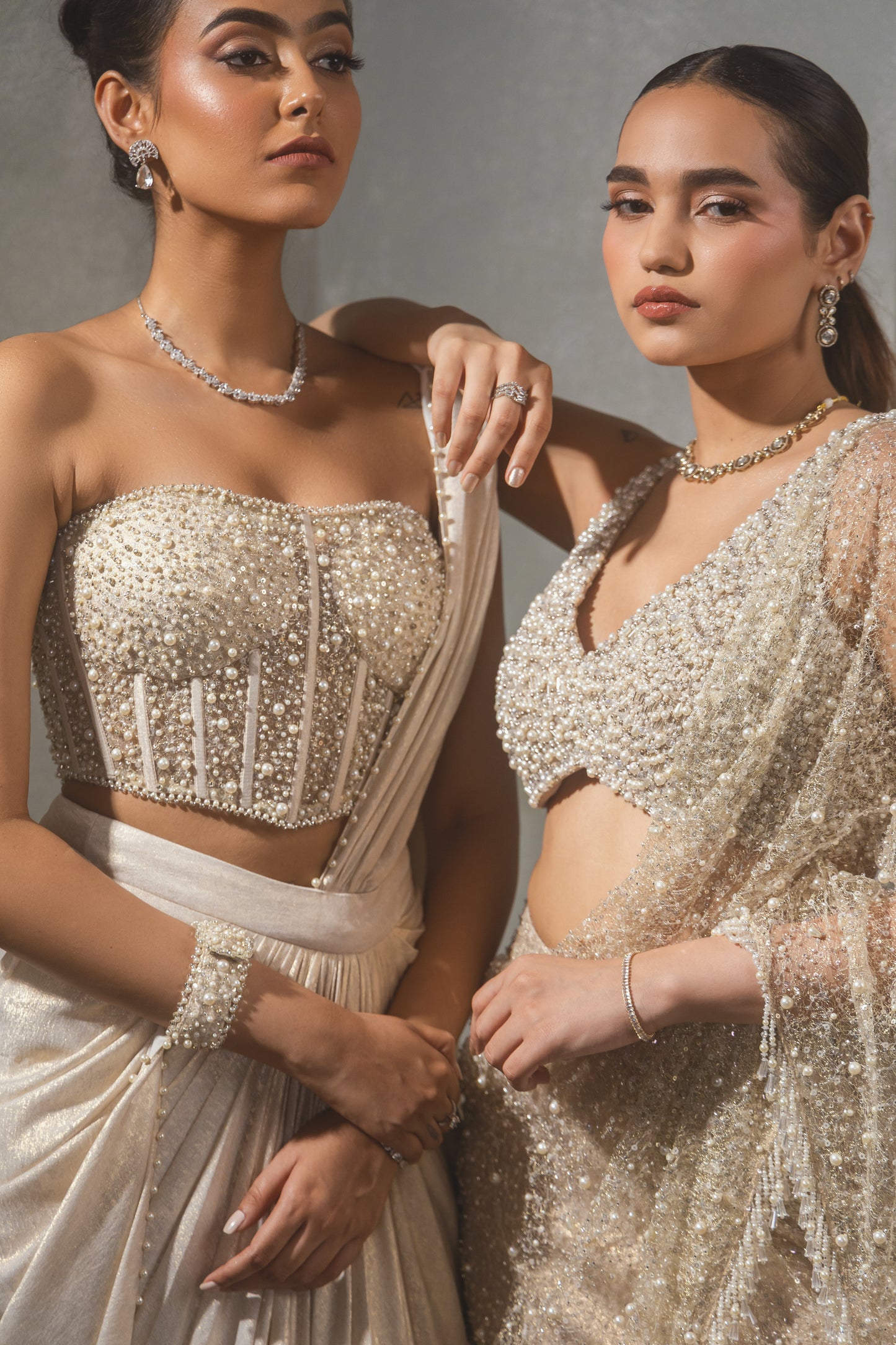 White Gold Corset Saree Drape