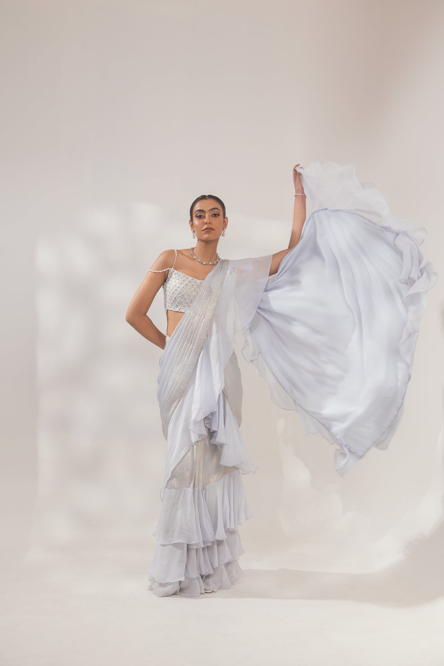 Metallic Blue Ruffle Saree