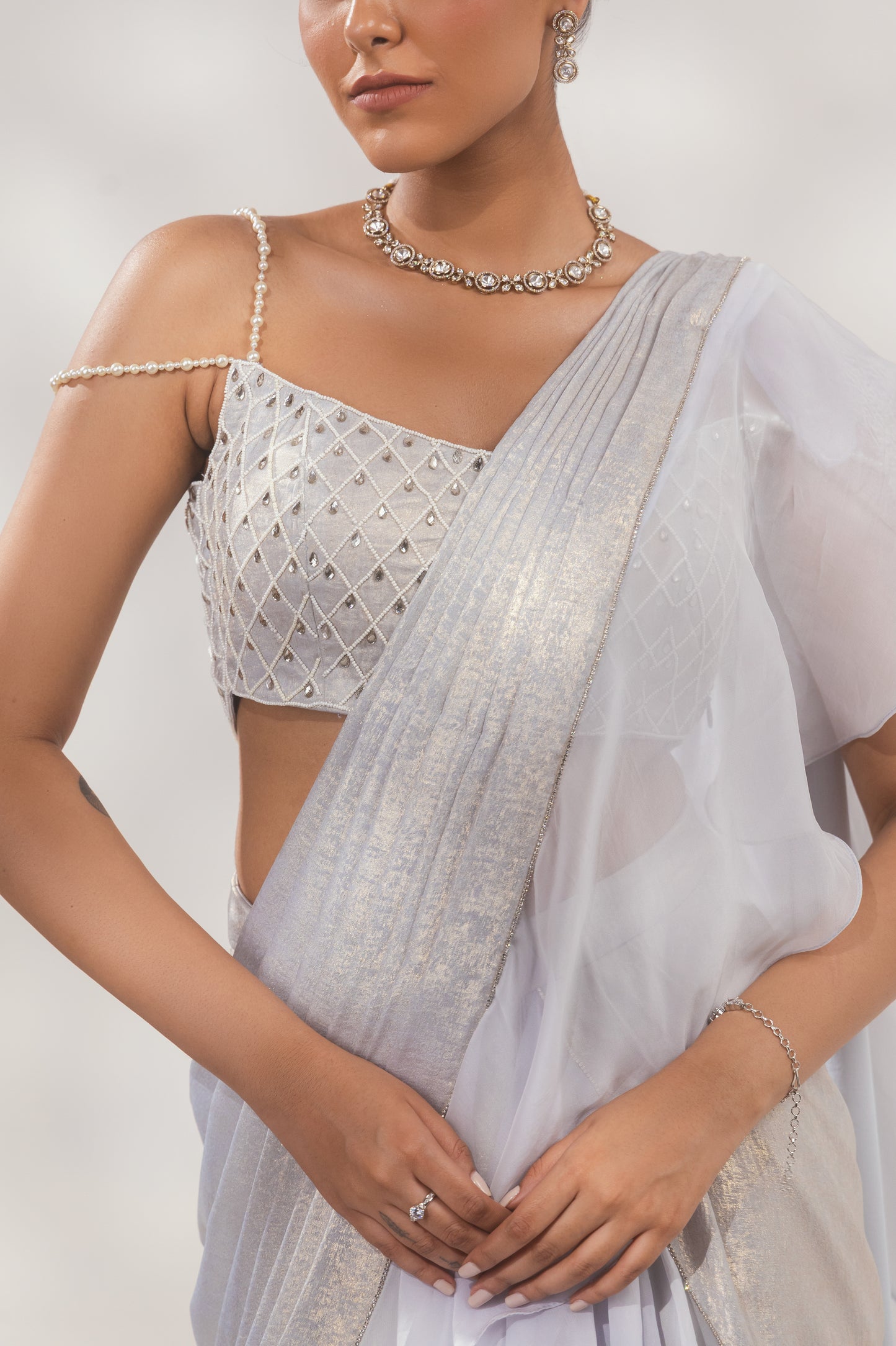 Metallic Blue Ruffle Saree