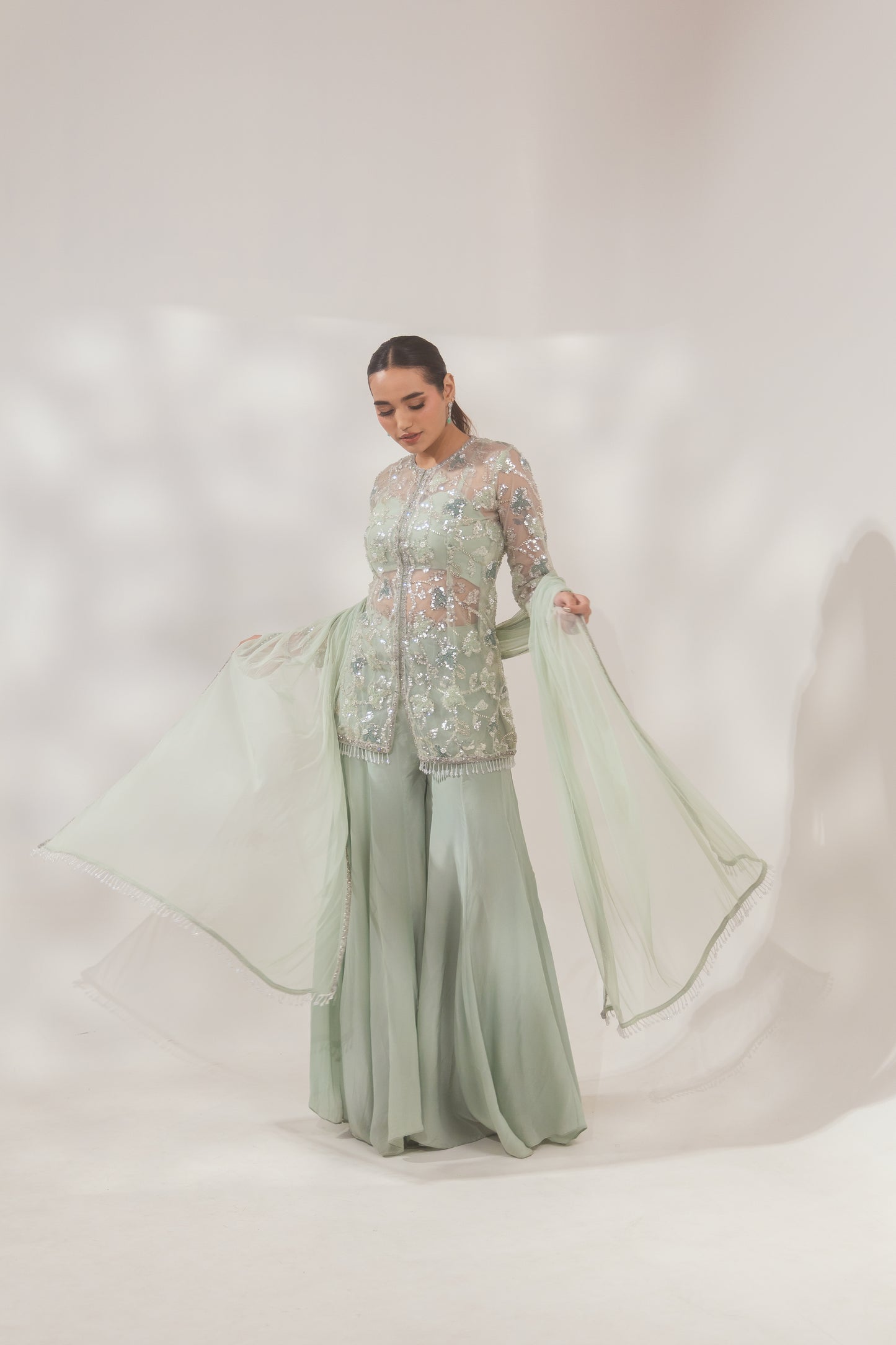 Floral Green Sharara