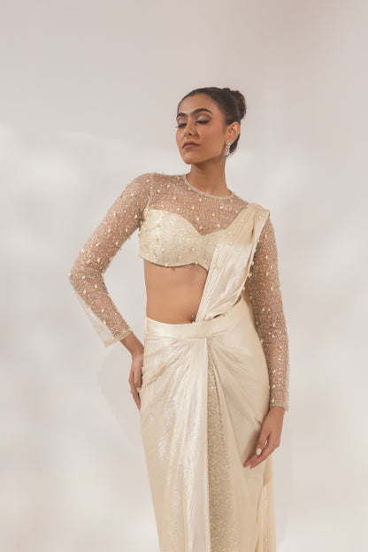 Full Sleeves Pearl Gold Heavy Plated Saree