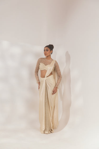 Full Sleeves Pearl Gold Heavy Plated Saree