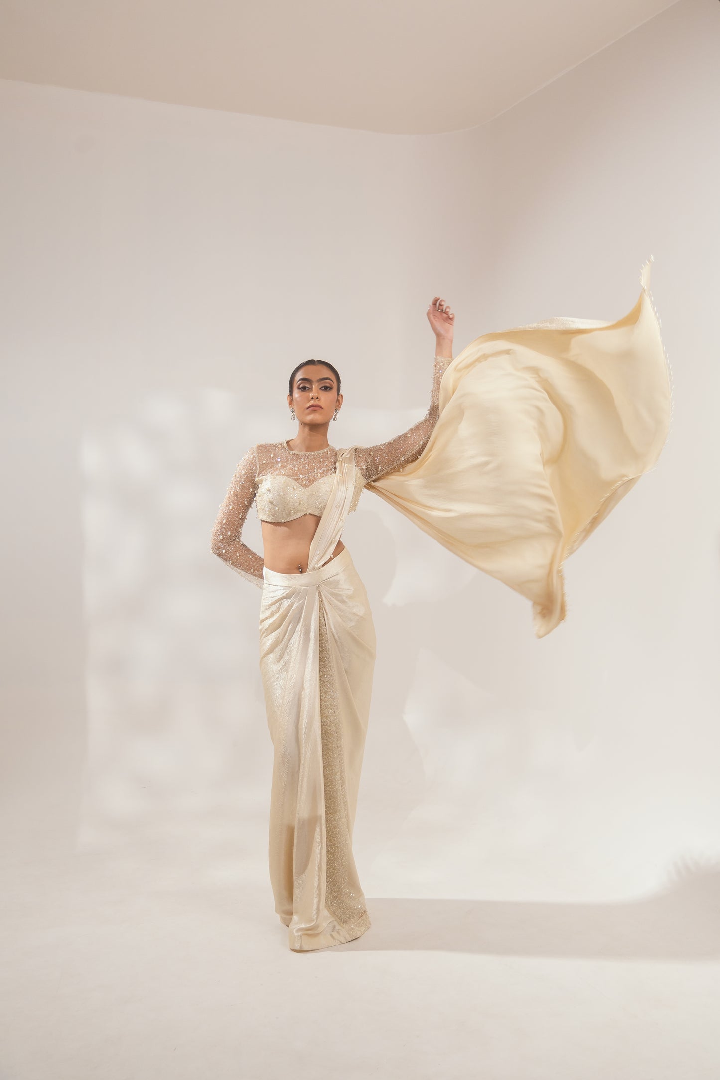 Full Sleeves Pearl Gold Heavy Plated Saree