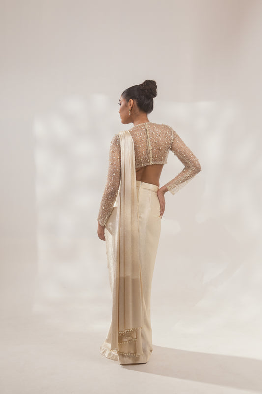 Full Sleeves Pearl Gold Heavy Plated Saree