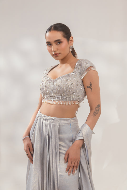 Metallic Blue Pearl Saree