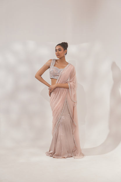 Metallic Pink Zardosi Saree
