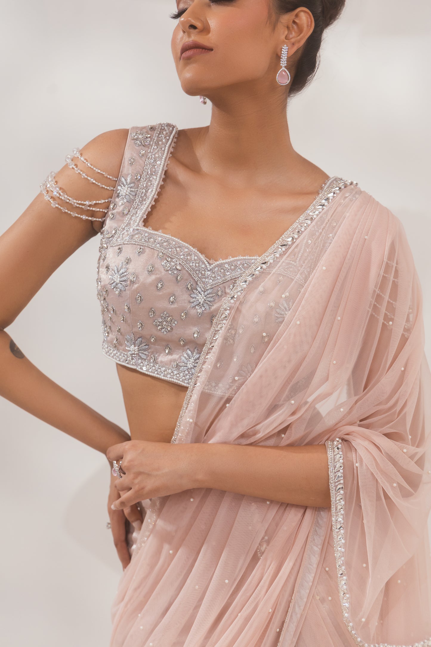 Metallic Pink Zardosi Saree