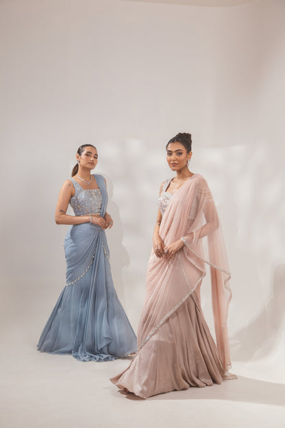 Metallic Pink Zardosi Saree