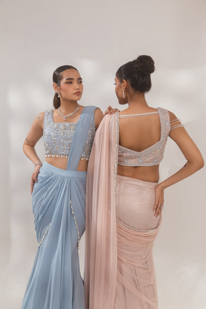 Metallic Pink Zardosi Saree