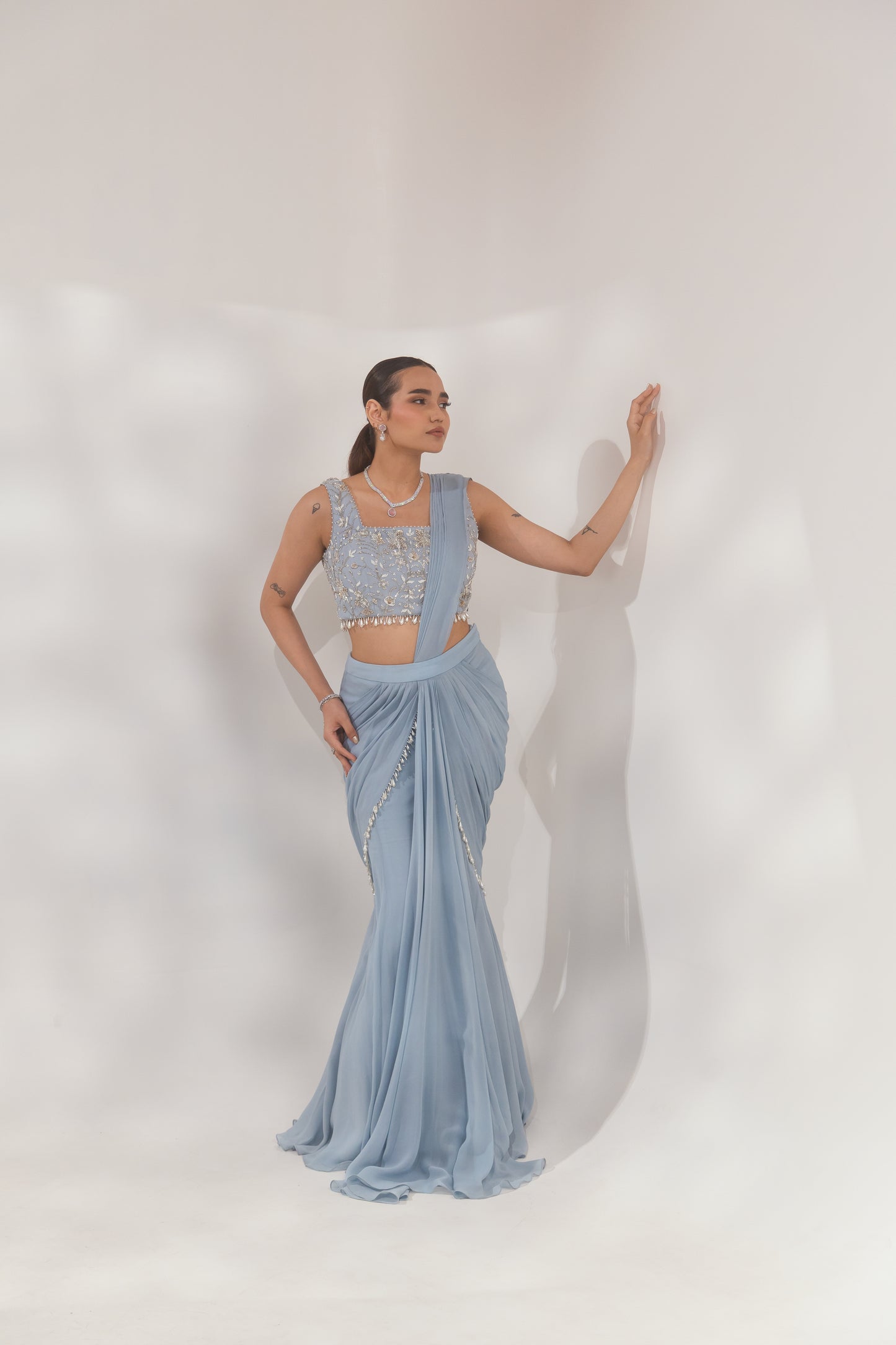 Blue Pearl Layer Saree