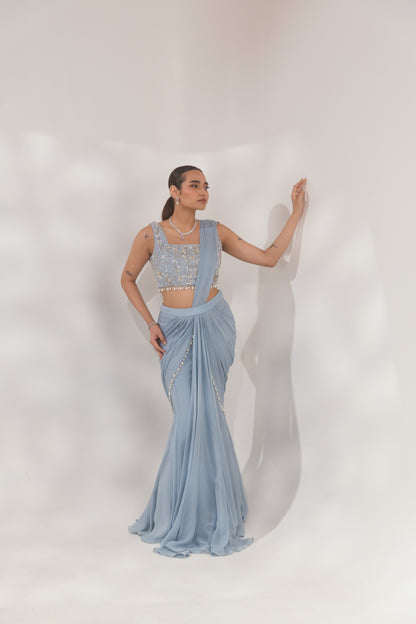 Blue Pearl Layer Saree
