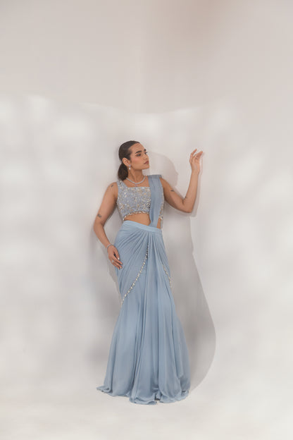 Blue Pearl Layer Saree