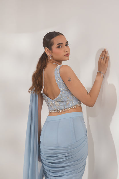 Blue Pearl Layer Saree