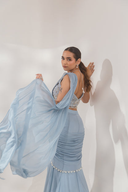 Blue Pearl Layer Saree