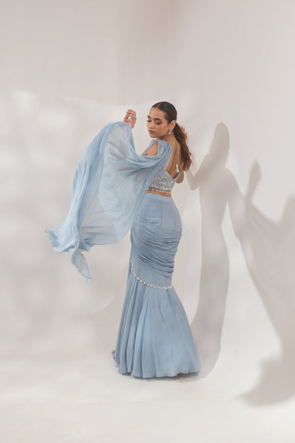 Blue Pearl Layer Saree