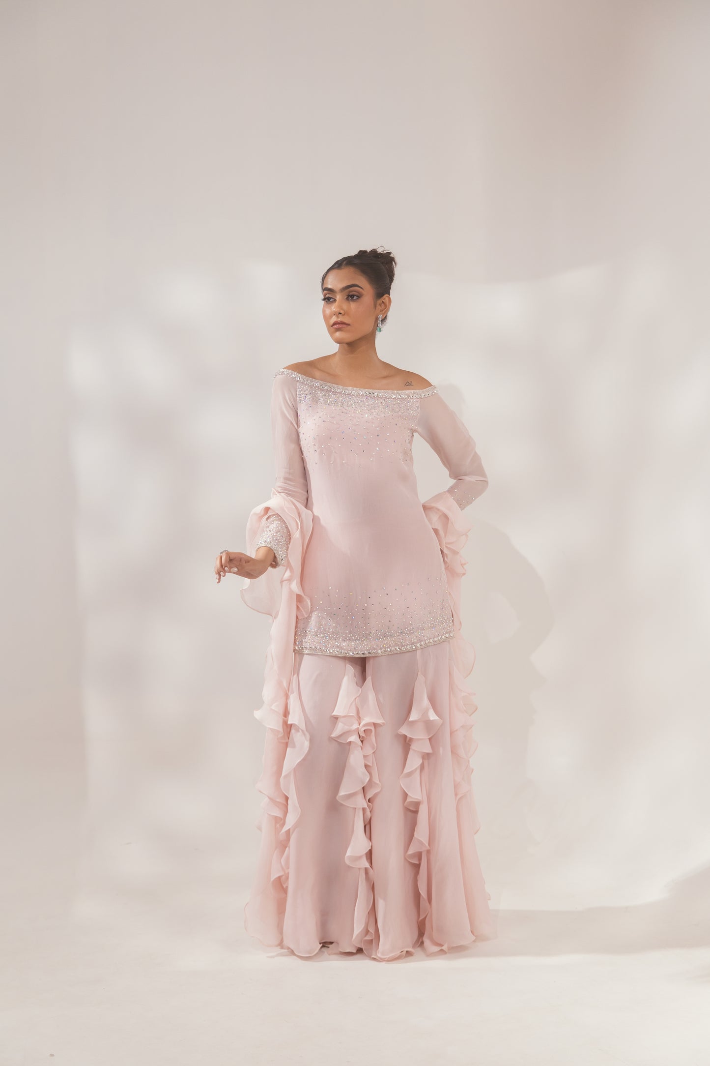 Peach Multi Color Ruffle Sharara