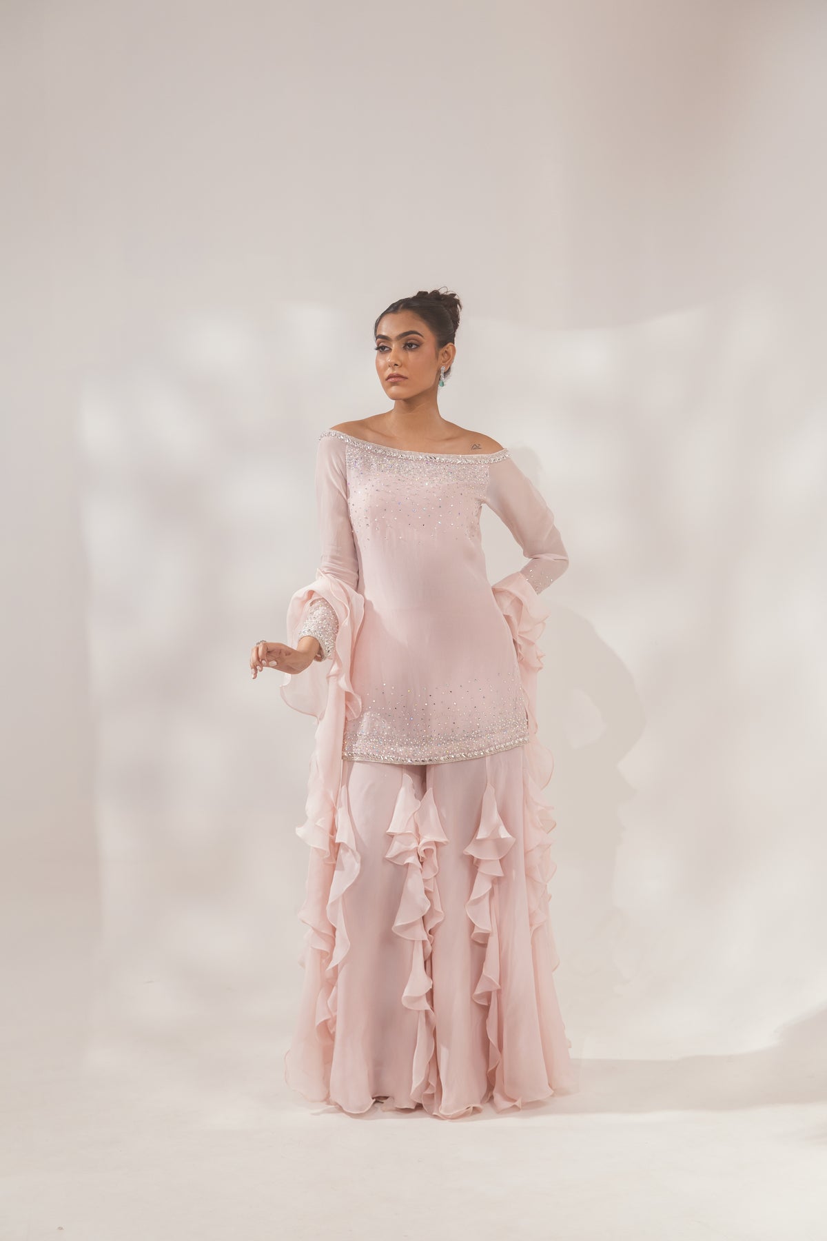 Peach Multi Color Ruffle Sharara