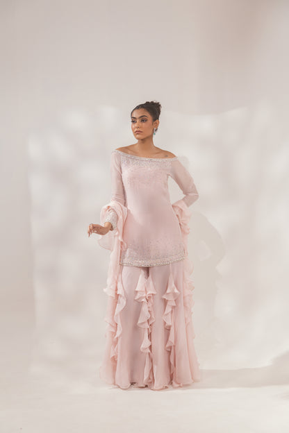 Peach Multi Color Ruffle Sharara