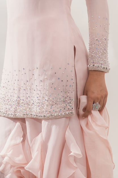 Peach Multi Color Ruffle Sharara