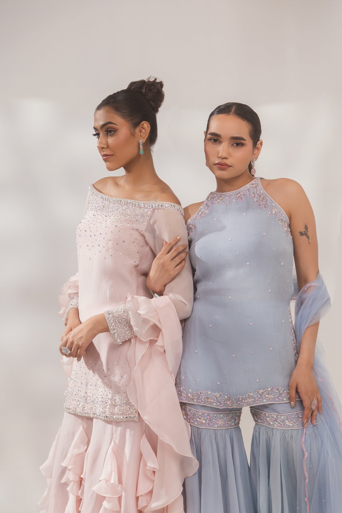 Peach Multi Color Ruffle Sharara