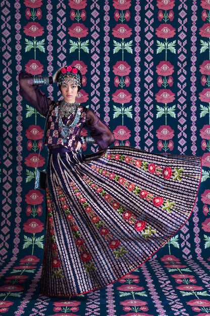 Sobhita Dhulipala in Handwoven Deep Wine Satin Silk Lehenga