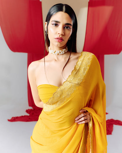 Handwoven Yellow Georgette Saree
