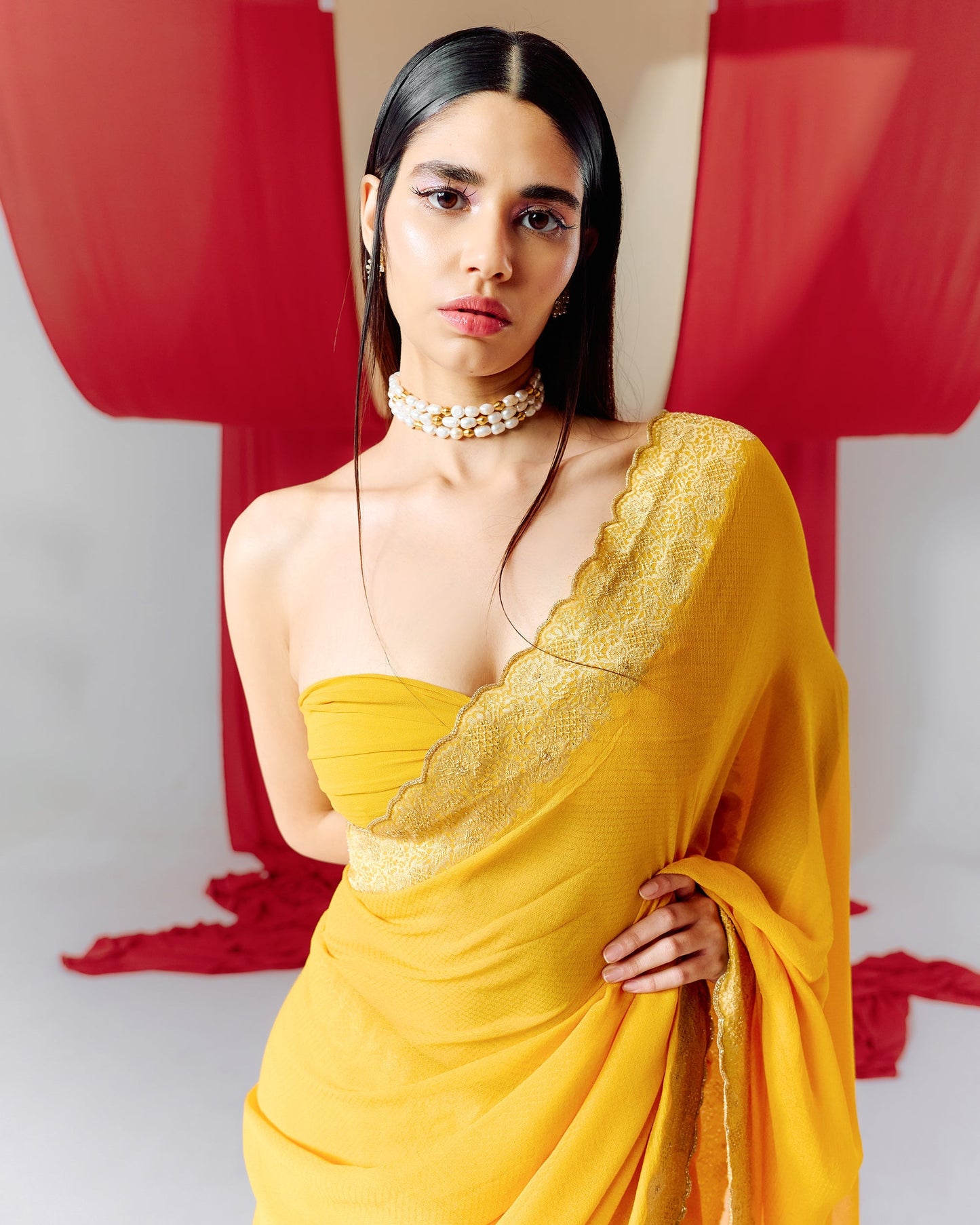 Handwoven Yellow Georgette Saree