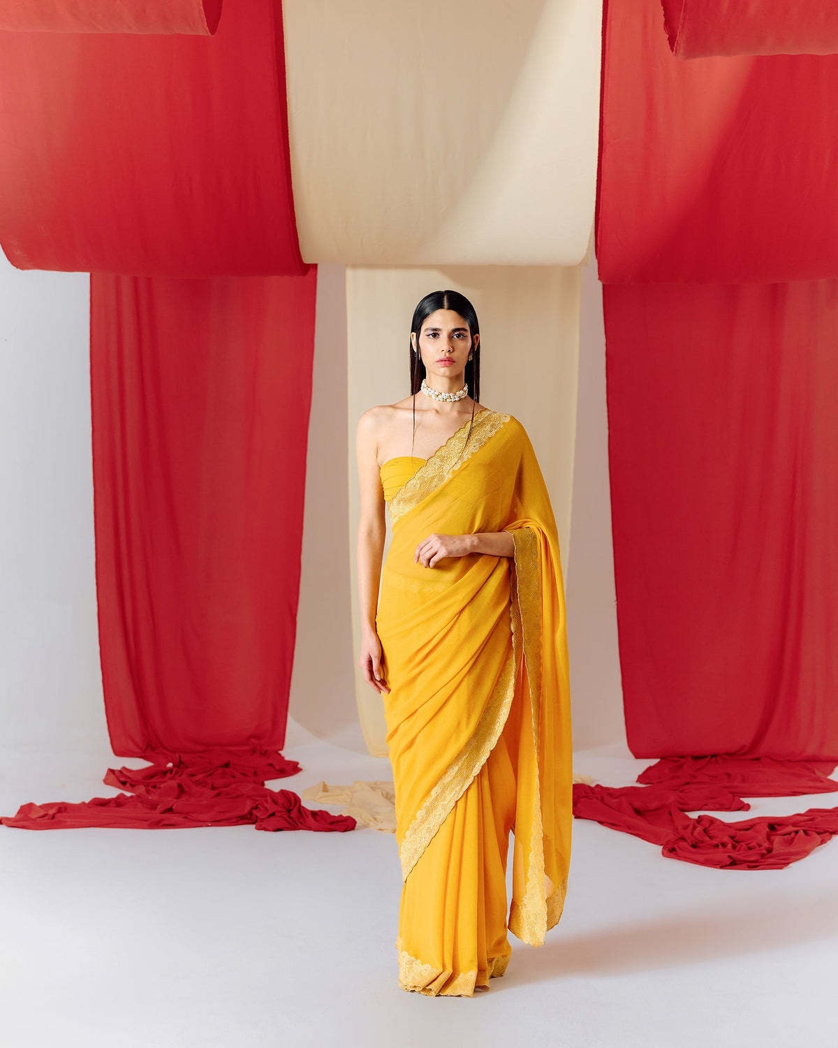 Handwoven Yellow Georgette Saree
