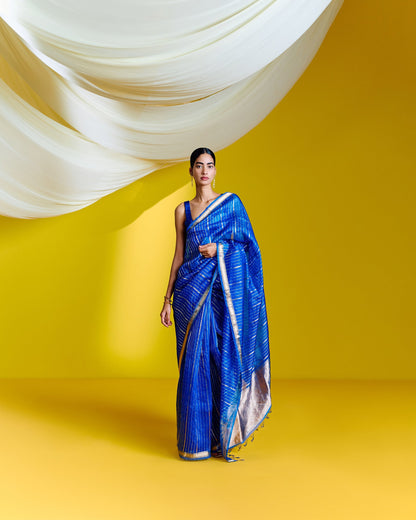 Priyanka Mohan in Handwoven Blue Striped Organza Saree