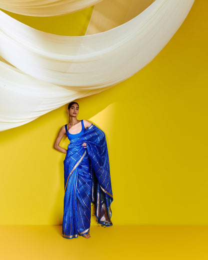 Priyanka Mohan in Handwoven Blue Striped Organza Saree