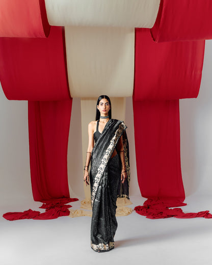 Handwoven Black Silk Saree