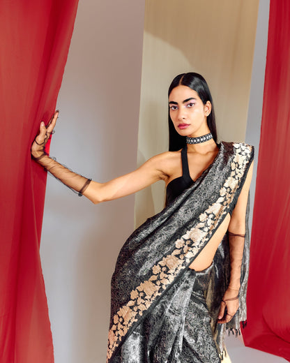 Handwoven Black Silk Saree
