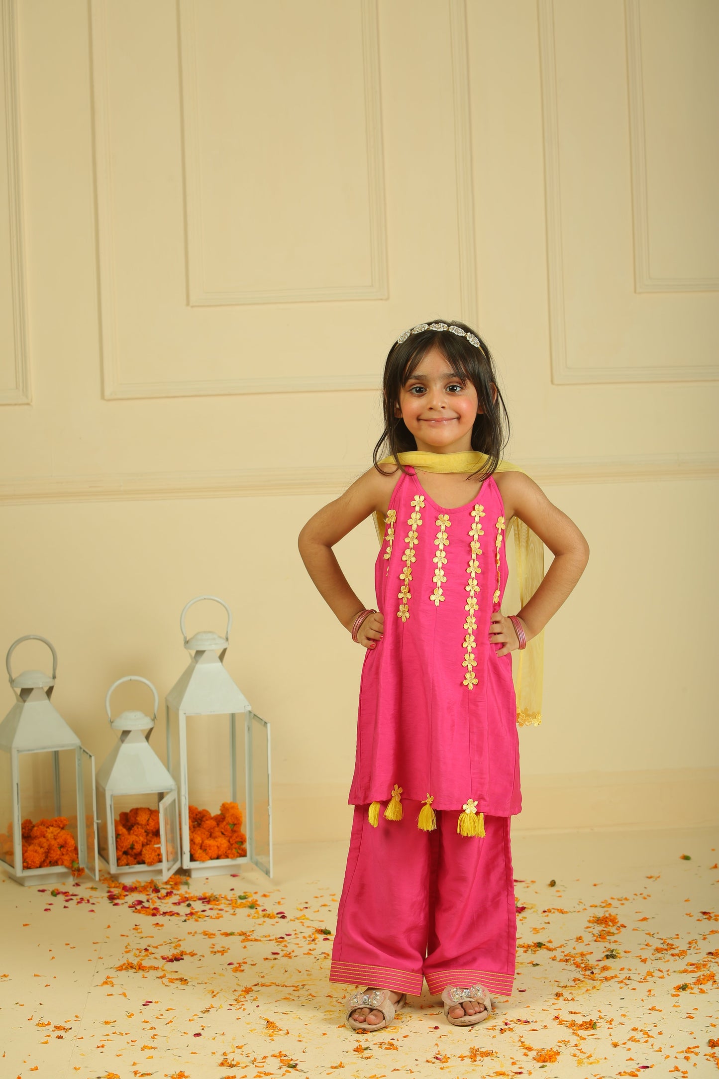 Pink Lace Work Chanderi Silk Suit