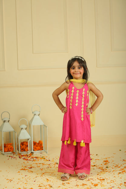 Pink Lace Work Chanderi Silk Suit