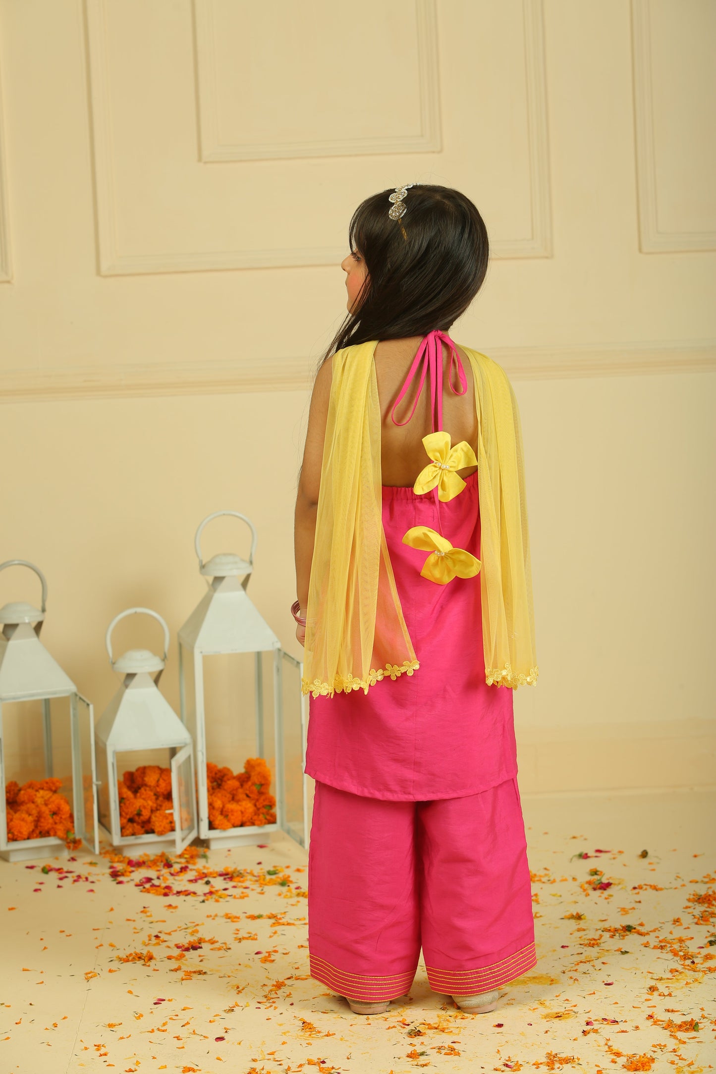 Pink Lace Work Chanderi Silk Suit