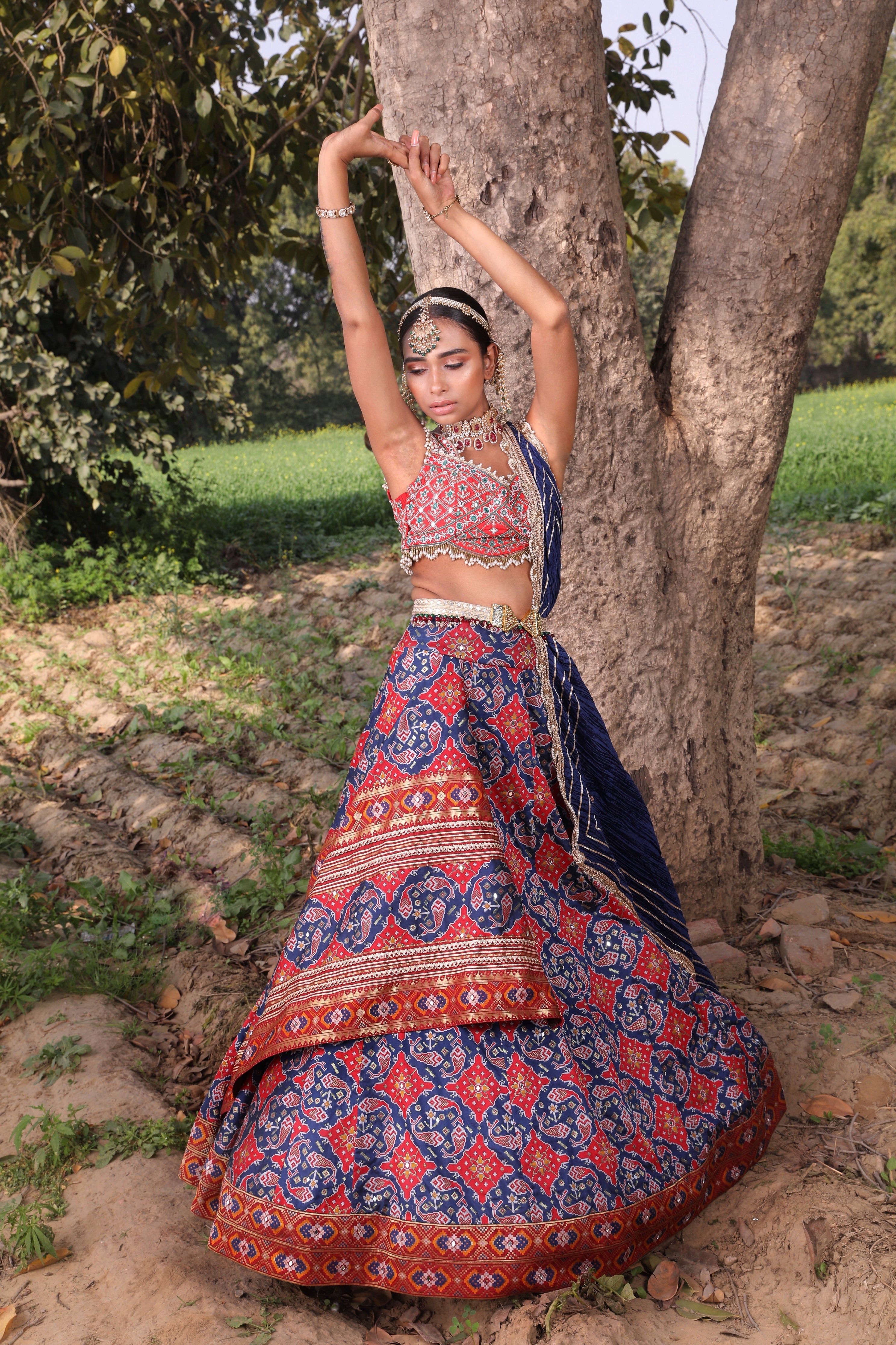 Women's Blue Patola Banarasi Lehenga Set