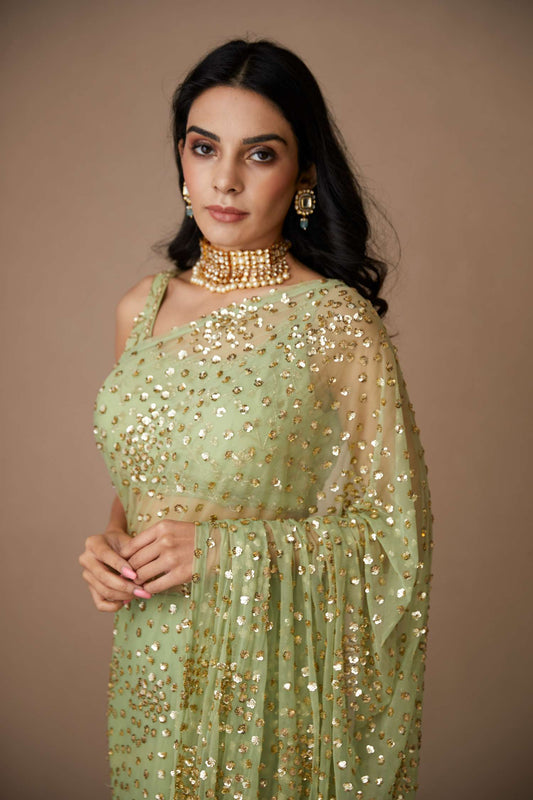 Mint Green Shimmer Saree Set