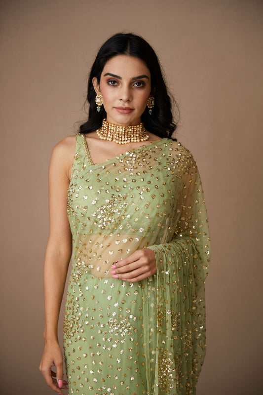 Mint Green Shimmer Saree Set