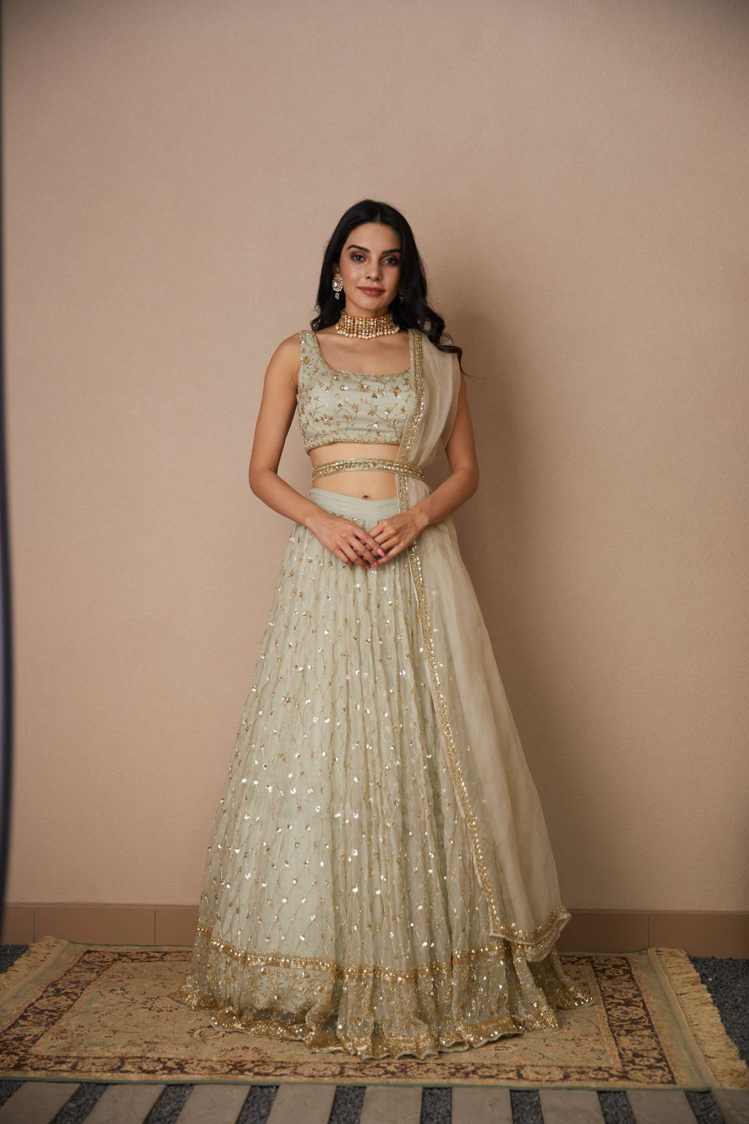 Light Grey Organza Lehenga Set