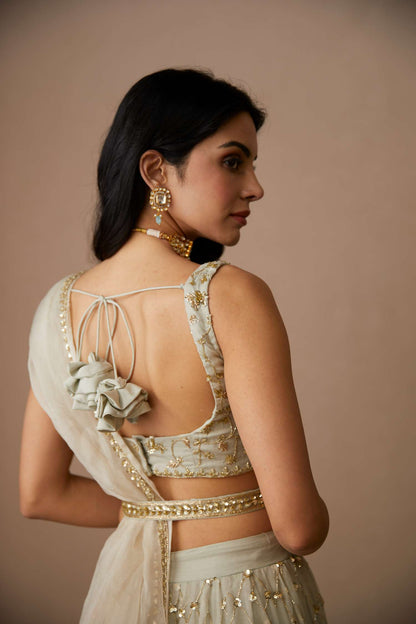 Light Grey Organza Lehenga Set