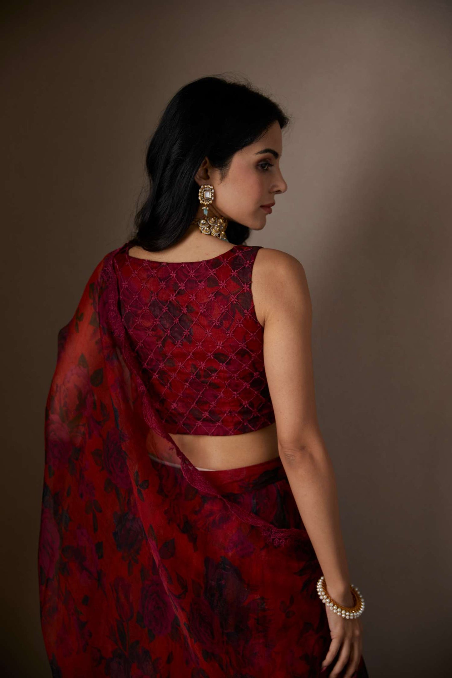 Deep Red Floral Lehenga Set
