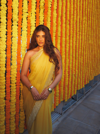 Handwoven Yellow Georgette Saree