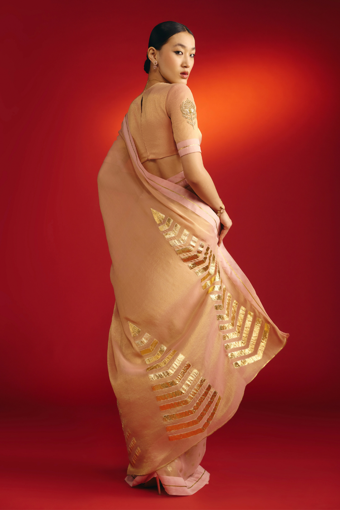 Baby Pink Droopy Bloom Gota Saree